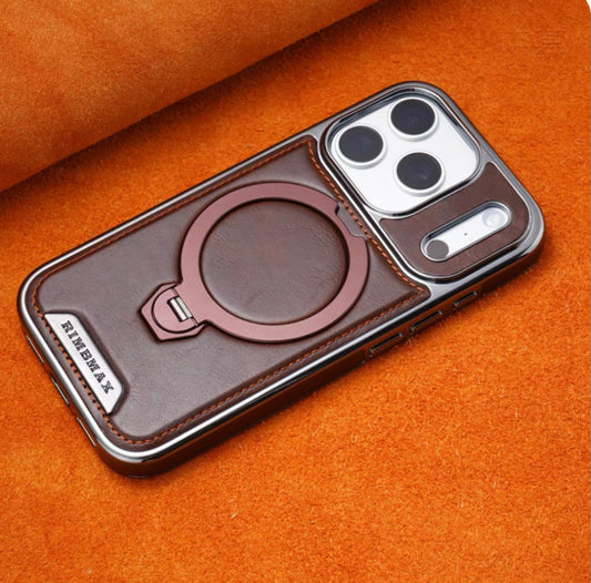 iPhone 17 Pro Max Magnetic Leather Case with 360° Rotating Stand