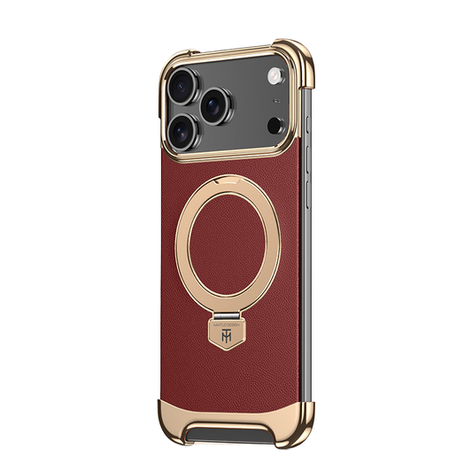 AIKRAS Premium Vegan Leather MagSafe iPhone 17 Case - 360° Ring Stand, dropproof LEKCASE