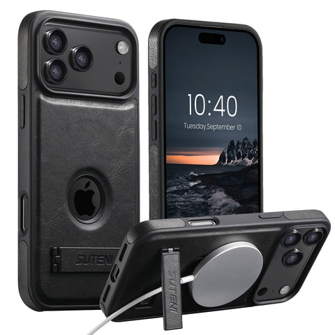 iPhone magnetic stand with lychee-textured leather phone case LEKCASE