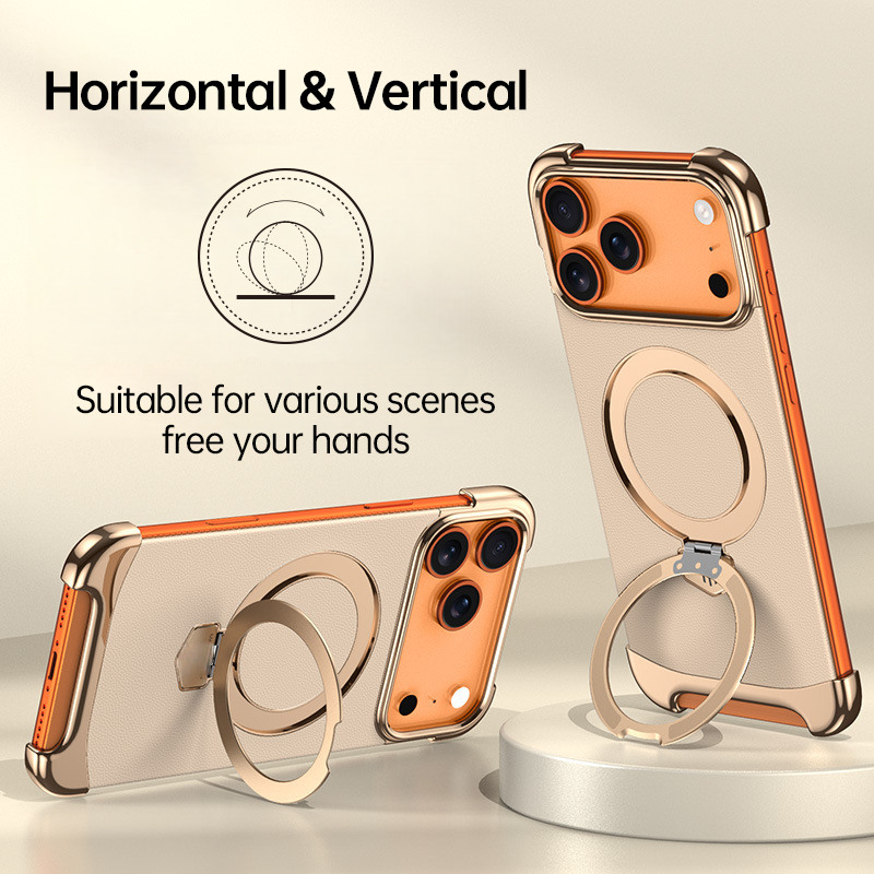 AIKRAS Premium Vegan Leather MagSafe iPhone 17 Case - 360° Ring Stand, dropproof LEKCASE