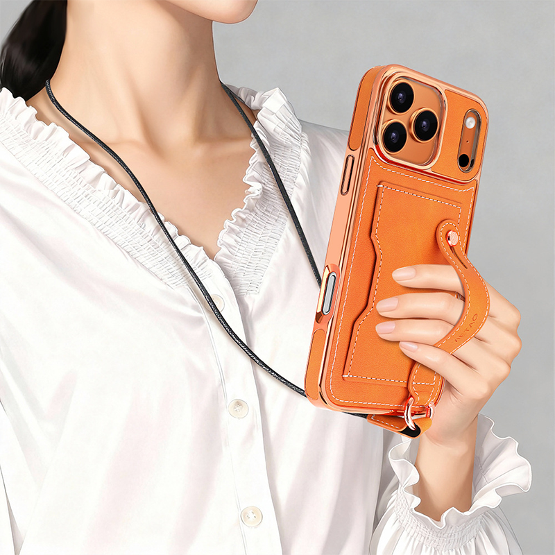 LEKCASE iPhone 17 Series Crossbody Long Strap Wristband Stand Phone Case LEKCASE