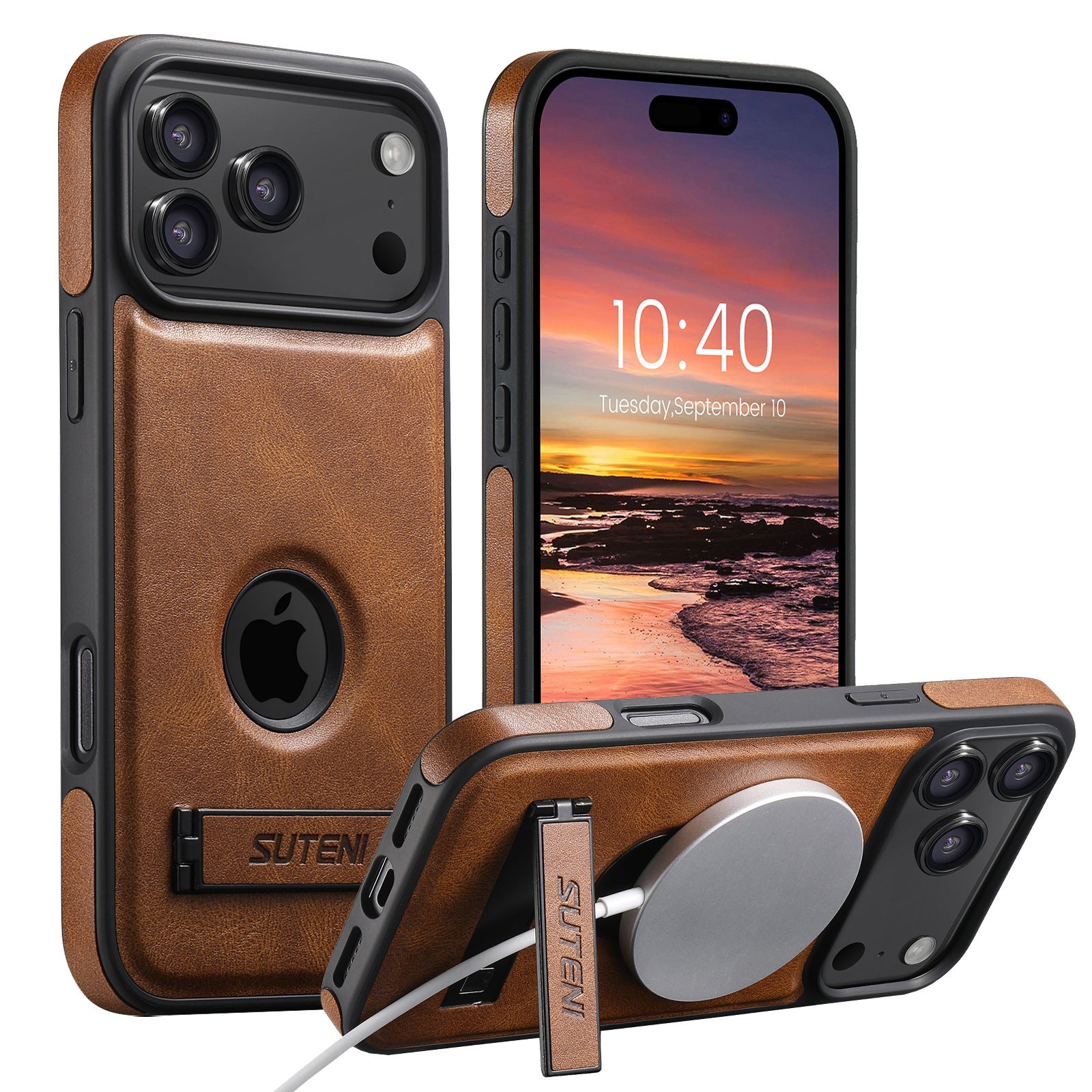 iPhone magnetic stand with lychee-textured leather phone case LEKCASE