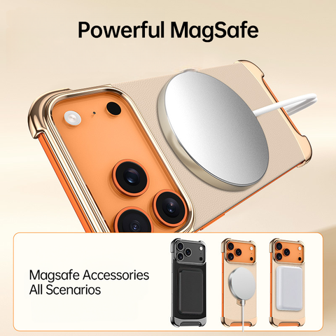 AIKRAS Premium Vegan Leather MagSafe iPhone 17 Case - 360° Ring Stand, dropproof LEKCASE