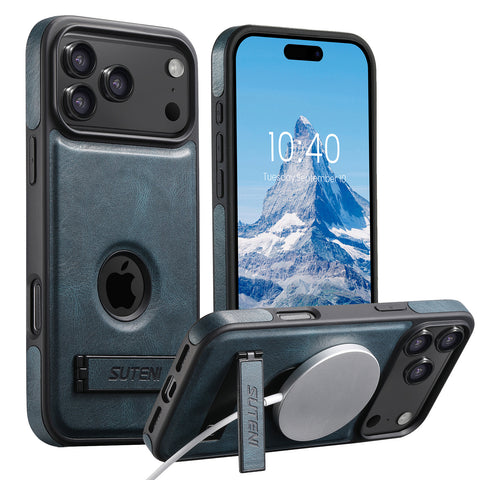 iPhone magnetic stand with lychee-textured leather phone case LEKCASE