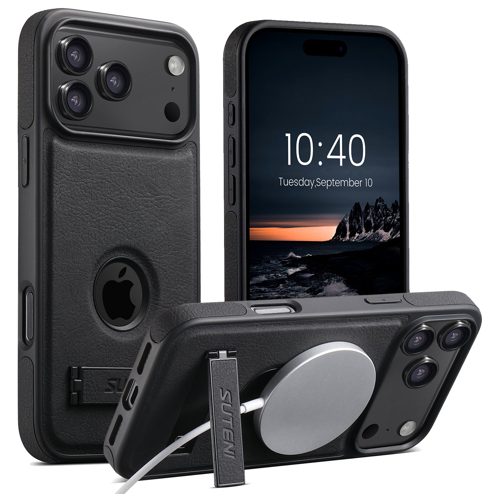 iPhone magnetic stand with lychee-textured leather phone case LEKCASE