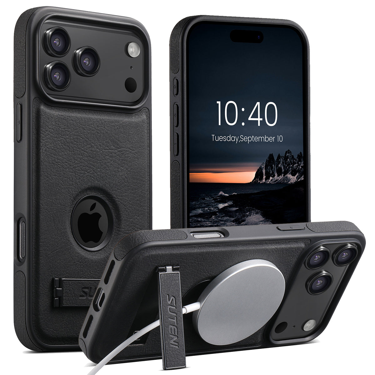 iPhone magnetic stand with lychee-textured leather phone case LEKCASE