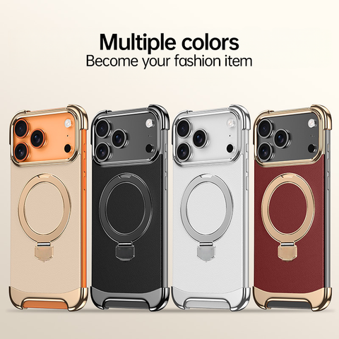 AIKRAS Premium Vegan Leather MagSafe iPhone 17 Case - 360° Ring Stand, dropproof LEKCASE