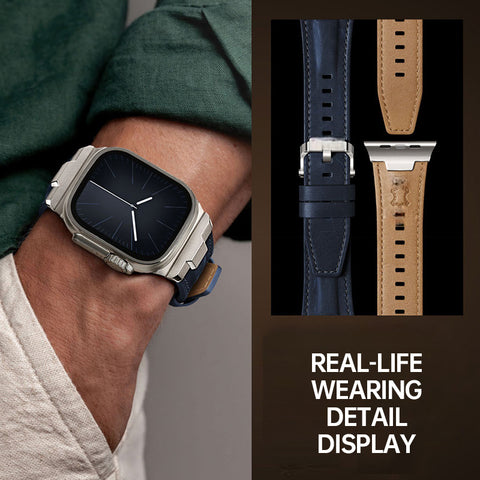 LEKCASE Men's Stepped Leather Apple Watch Band LEKCASE
