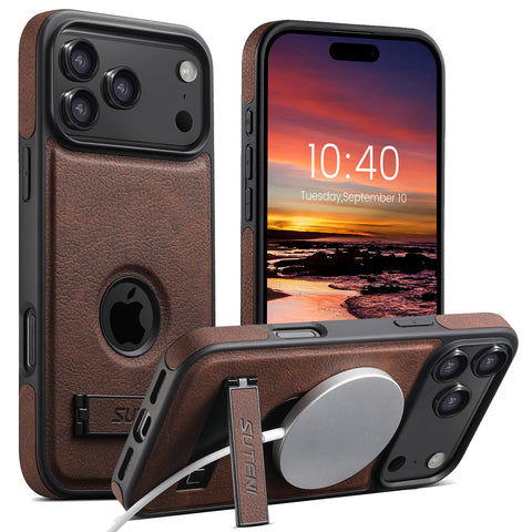 iPhone magnetic stand with lychee-textured leather phone case LEKCASE