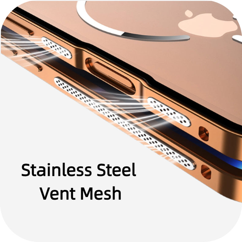 Stainless steel vent mesh for heat dissipation on iPhone 17 case