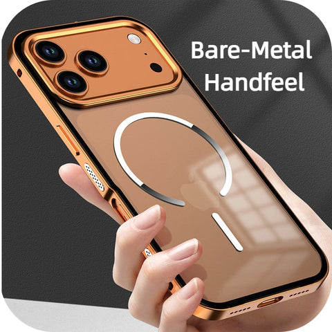 Close-up of iPhone 17 metal hollow case with bare-metal handfeel finish