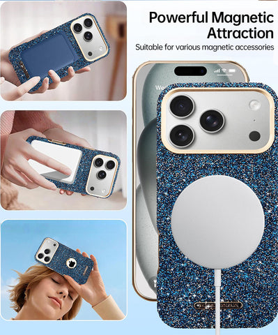 LEKCASE iPhone Rhinestone Magnetic Label Leaking Phone Case