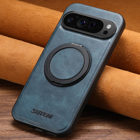 Magnetic Wireless Charging Stand 360° Ring Buckle Leather Case