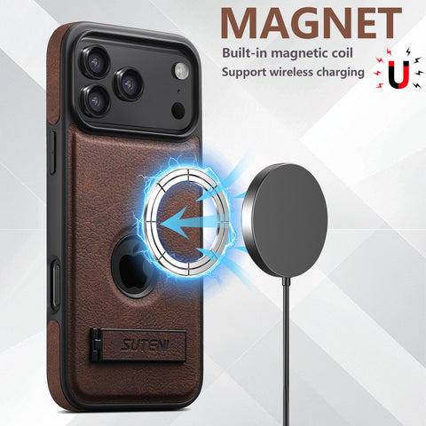 iPhone magnetic stand with lychee-textured leather phone case LEKCASE