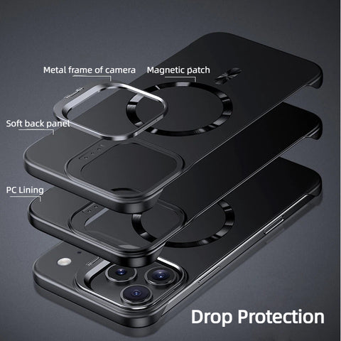 Frameless magnetic phone case with metal lens holder LEKCASE