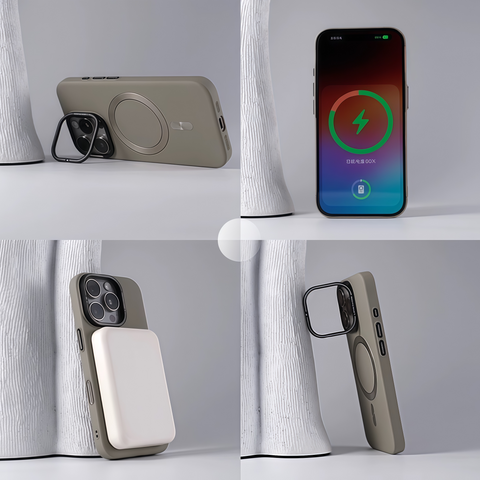 Skin-feel, drop-proof phone case with built-in lens holder