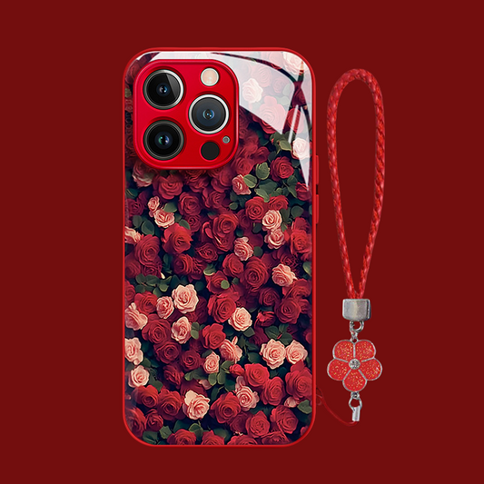 Full Screen Rose Lanyard Mobile Phone Case