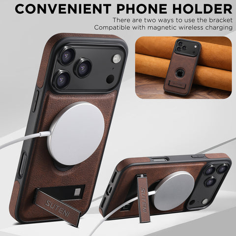 iPhone magnetic stand with lychee-textured leather phone case LEKCASE