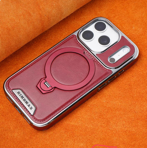 iPhone 17 Pro Max Magnetic Leather Case with 360° Rotating Stand