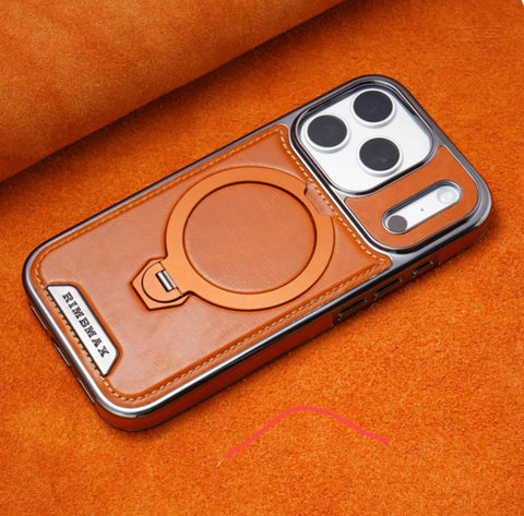 iPhone 17 Pro Max Magnetic Leather Case with 360° Rotating Stand