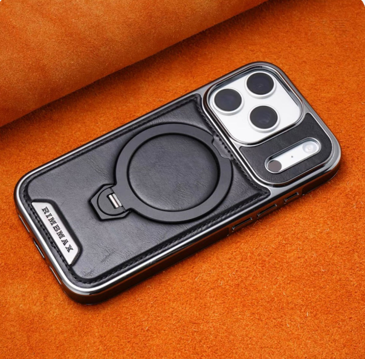 iPhone 17 Pro Max Magnetic Leather Case with 360° Rotating Stand