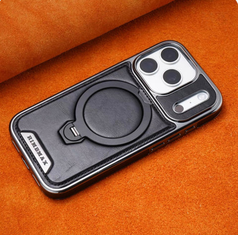 iPhone 17 Pro Max Magnetic Leather Case with 360° Rotating Stand