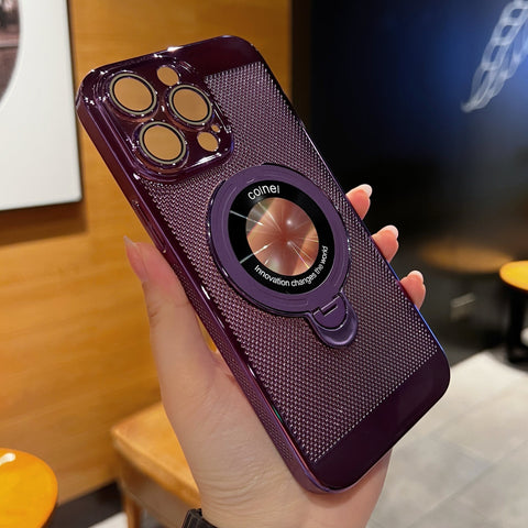 Electroplating Heat Dissipation Mobile Phone Case With Magnetic Bracket And Lens Film