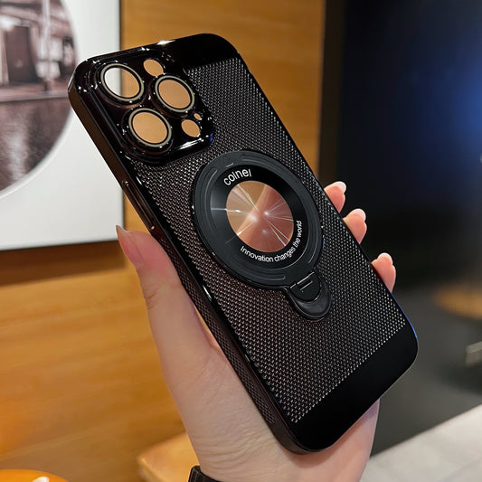 Electroplating Heat Dissipation Mobile Phone Case With Magnetic Bracket And Lens Film
