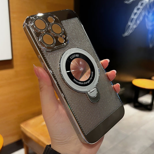 Electroplating Heat Dissipation Mobile Phone Case With Magnetic Bracket And Lens Film