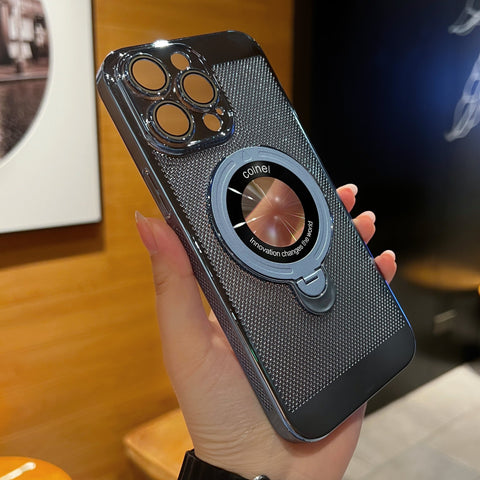 Electroplating Heat Dissipation Mobile Phone Case With Magnetic Bracket And Lens Film