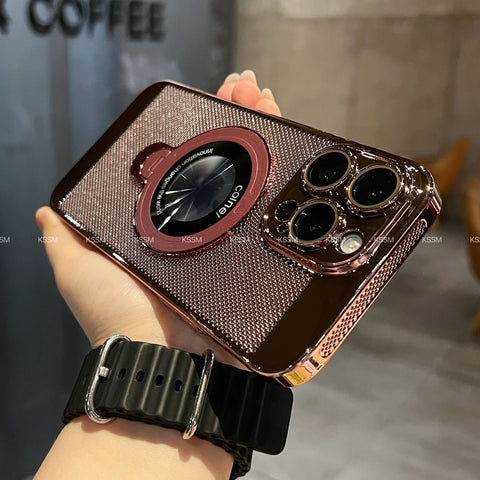 Electroplating Heat Dissipation Mobile Phone Case With Magnetic Bracket And Lens Film
