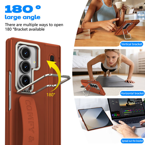 Samsung Fold 7/6/5/4 Phone Case with Lens Frame Stand, S Pen Holder, Wrist Strap, and Screen Protector LEKCASE