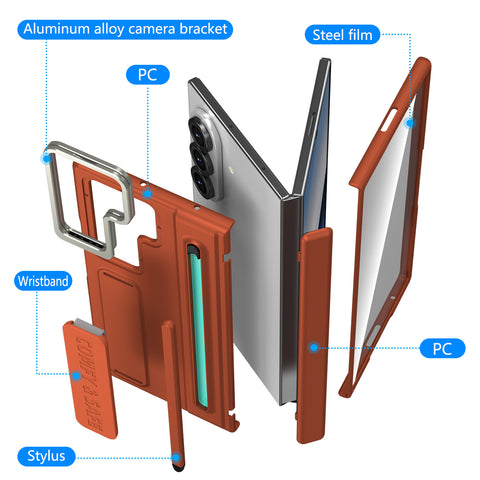 Samsung Fold 7/6/5/4 Phone Case with Lens Frame Stand, S Pen Holder, Wrist Strap, and Screen Protector LEKCASE