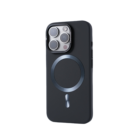 Skin-feel, drop-proof phone case with built-in lens holder