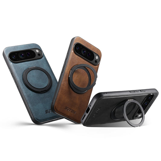 Magnetic Wireless Charging Stand 360° Ring Buckle Leather Case