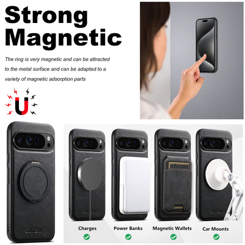 Magnetic Wireless Charging Stand 360° Ring Buckle Leather Case