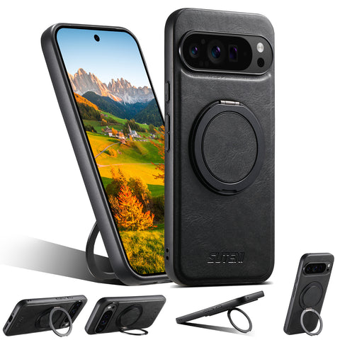 Magnetic Wireless Charging Stand 360° Ring Buckle Leather Case