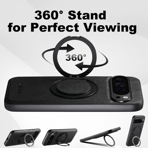 Magnetic Wireless Charging Stand 360° Ring Buckle Leather Case