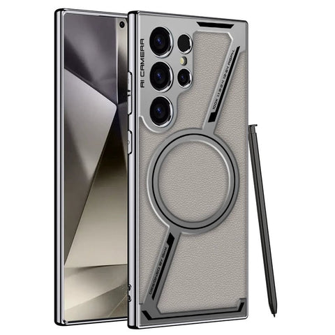 Electroplated leather built-in magnetic ring full-cover protective case(Only Case)