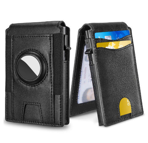 With Pop Up Aluminum Case Money Clip Slim Leather Slots Credit Card Holder RFID Blocking Bifold Minimalist Wallet LEKCASE