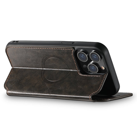 Flip Card Slot MagSafe Magnetic Wireless Charging Leather Case