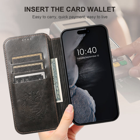 Flip Card Slot MagSafe Magnetic Wireless Charging Leather Case