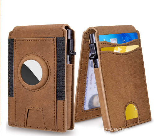 With Pop Up Aluminum Case Money Clip Slim Leather Slots Credit Card Holder RFID Blocking Bifold Minimalist Wallet LEKCASE