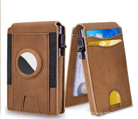 With Pop Up Aluminum Case Money Clip Slim Leather Slots Credit Card Holder RFID Blocking Bifold Minimalist Wallet LEKCASE