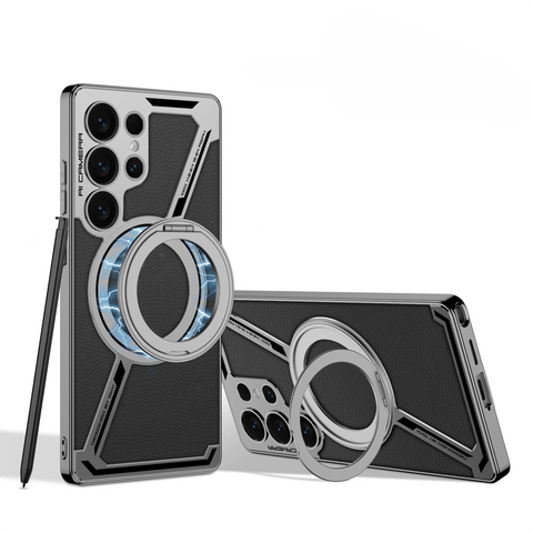 Electroplated leather built-in magnetic ring full-cover protective case(Only Case)
