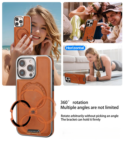 iPhone 17 Pro Max Magnetic Leather Case with 360° Rotating Stand LEKCASE