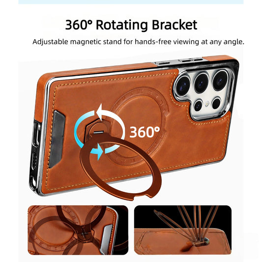 High-end Leather Texture Mobile Phone Case With Rotating Magnetic Bracket