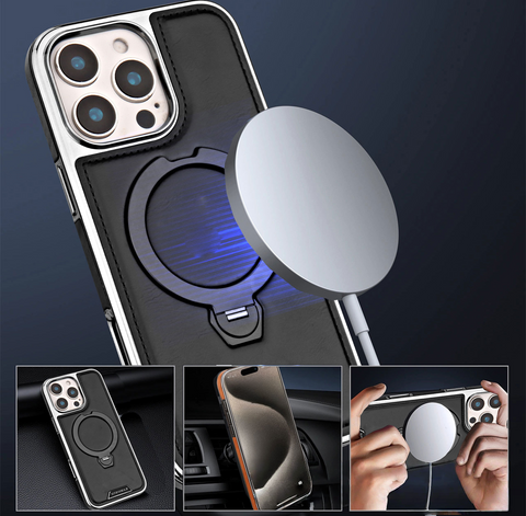 iPhone 17 Pro Max Magnetic Leather Case with 360° Rotating Stand LEKCASE