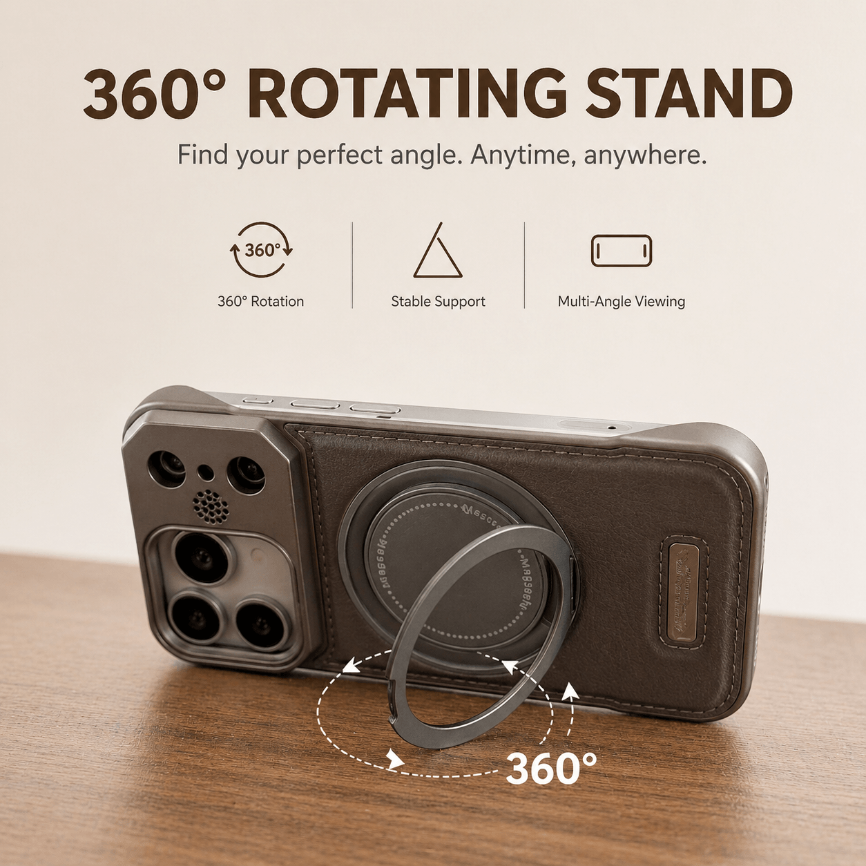 iPhone Semi-Enclosed Magnetic Phone Case with Rotating Stand LEKCASE