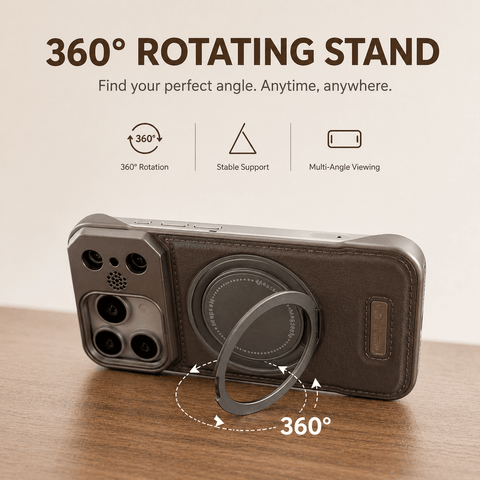 iPhone Semi-Enclosed Magnetic Phone Case with Rotating Stand LEKCASE